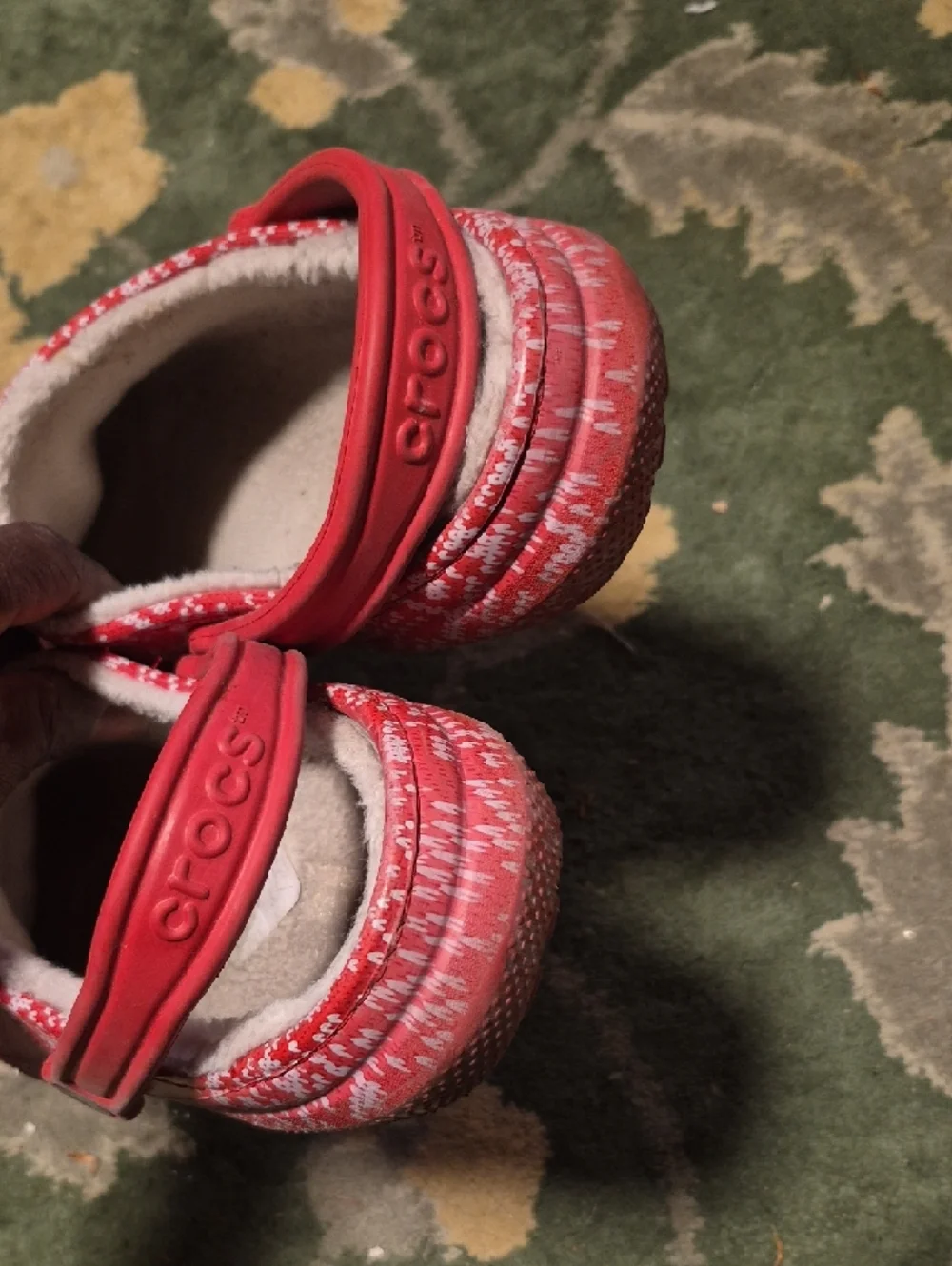 CROCS Red Holiday Pattern Fuzzy Lined Clogs
